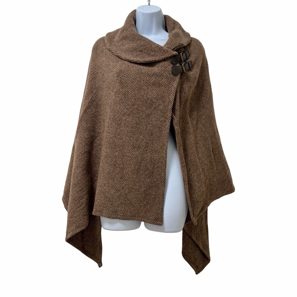 Lauren Ralph Lauren Wool Herringbone Poncho Cape OS Equestrian Old Money Shawl
